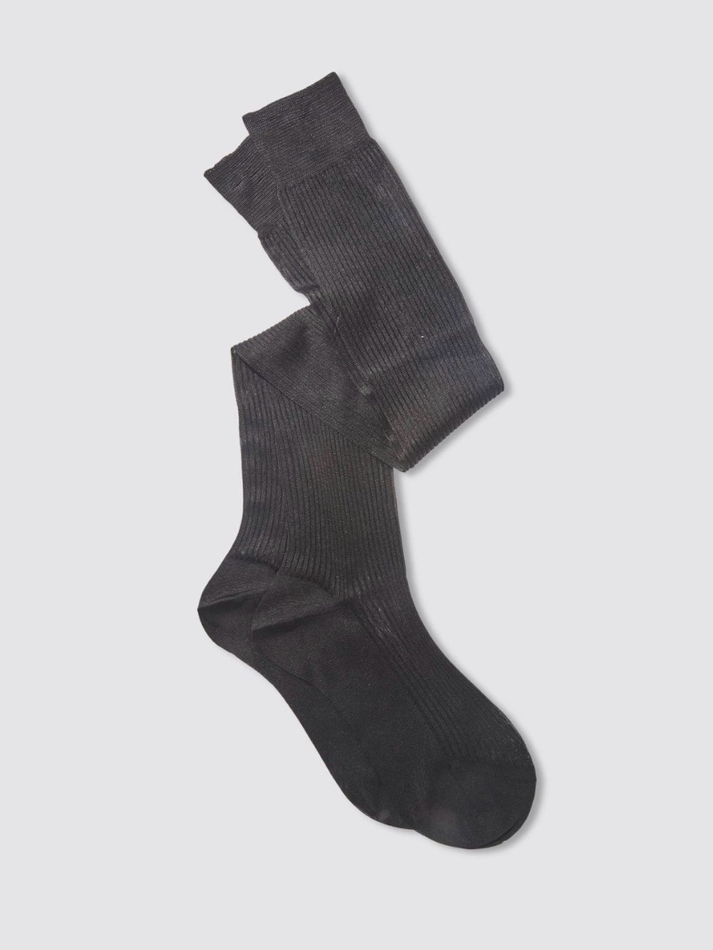 Maria La Rosa Over the Knee Black Ribbed Dress Socks Semi Sheer Silk